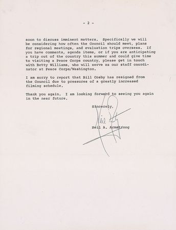 Lot #736 Neil Armstrong: After reaching the moon ?in peace for all mankind,? the astronaut works to spread goodwill on earth through the Peace Corps - Image 2