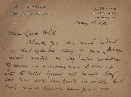 Lot #853 Rudyard Kipling: ?As a Sussex man I consort with the solid square red Sussex beef cow that gives practically no milk? - Image 1