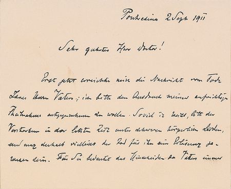 Lot #520 Wilhelm Rontgen: The Nobel Prize-winning physicist extends condolences to his star pupil - Image 1