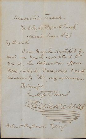 Lot #833 Charles Dickens: Dickens sends humble thanks for a poem dedication - Image 2
