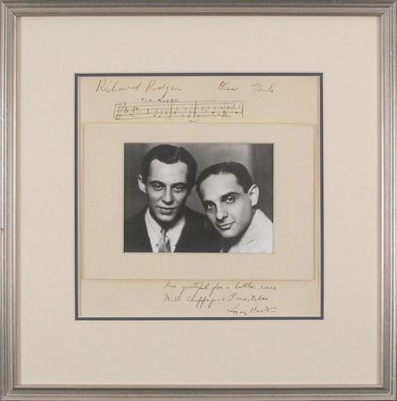 Lot #1089 Richard Rodgers and Lorenz Hart: Desirable pairing of the legendary Broadway duo, with a musical quote from their hit ?My Heart Stood Still? - Image 1