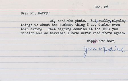 Lot #964 John Updike: ?Really, signing things is about the dumbest thing I do, dumber even than eating? - Image 2