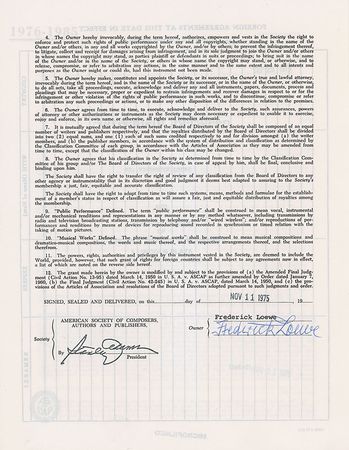 Lot #1083 Lerner and Loewe: The legendary Broadway duo agrees to public performances of their works - Image 1