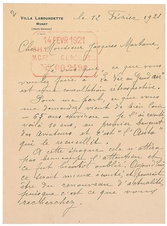 Lot #728 Clement Ader Handwritten Letter Signed - Image 1
