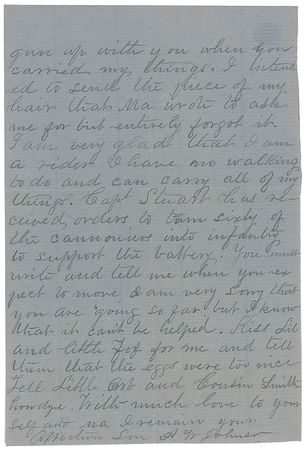 Lot #690 Confederate Soldier?s Letter: ?Capt. Stuart has received orders to turn sixty of the cannoniers into infantry? - Image 2