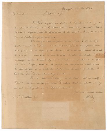 Lot #424 Henry Clay: In a pair of letters to a political confidante, Clay uses his influence to sway the outcome of the 1835 Democratic convention - Image 1