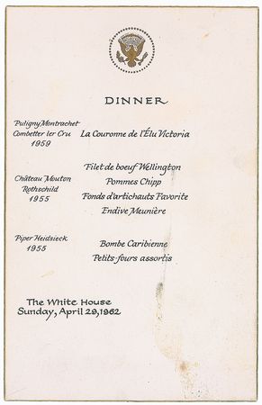 Lot #68 John F. Kennedy and White House Dinner Guests Signed Menu: Fantastic menu signed by President Kennedy and fifteen of his distinguished guests at a 1962 Nobel Prize-honoring dinner - Image 2