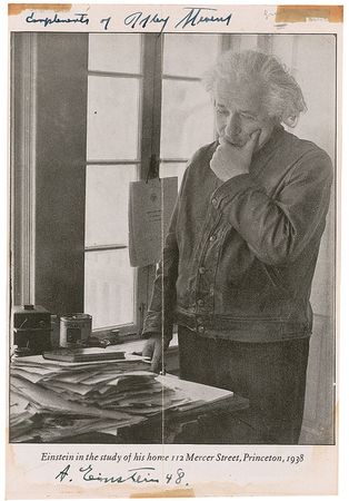 Lot #450 Albert Einstein: Twice-signed Einstein photos, including one in his element—his Institute study - Image 1