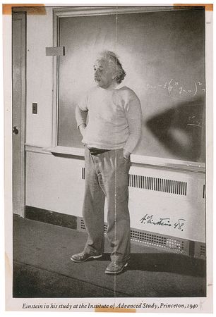 Lot #450 Albert Einstein: Twice-signed Einstein photos, including one in his element—his Institute study - Image 2