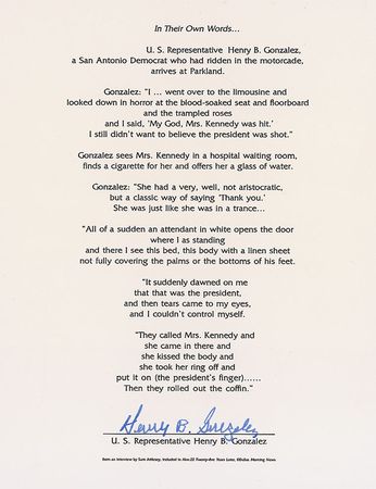 Lot #134 Kennedy Assassination: Henry Gonzalez Firsthand Account and Typed Letter Signed - Image 1