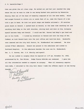 Lot #182 James Leavelle: ?He took two quick steps and double actioned a .38 revolver point blank at Oswald? - Image 2