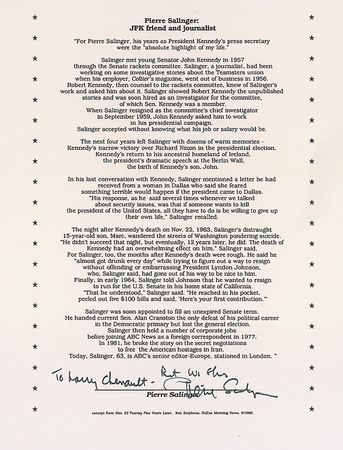 Lot #220 Pierre Salinger Signed Photograph and Firsthand Account - Image 2