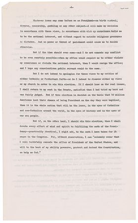 Lot #62 John F. Kennedy 1960 Religious Speech: ?I do not speak for my church on public matters?and the church does not speak for me? - Image 2