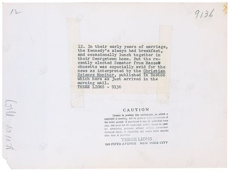 Lot #18 John and Jacqueline Kennedy Having Breakfast in Their Georgetown Home Photograph - Image 2