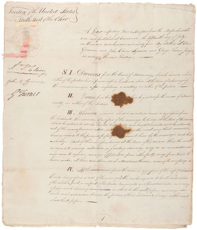 Lot #526 Arthur St. Clair: Scarce document triple-signed by the governor of the Northwest Territory establishing new laws on divorce - Image 1