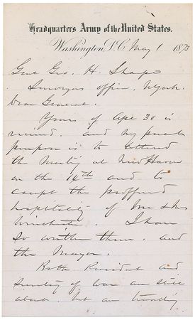 Lot #494 William T. Sherman: “Both President and Secretary of War are still absent but are travelling toward Washington now” - Image 1