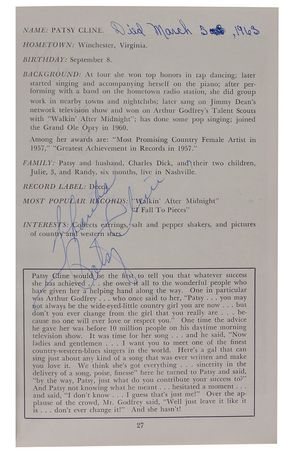 Lot #913 Grand Ole Opry: Patsy Cline, Cowboy Copas, and over 20 others add their names to a Grand Ole Opry history book - Image 1