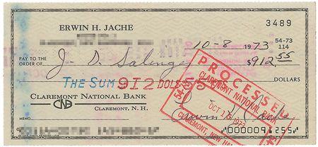 Lot #707 J. D. Salinger Check - Image 1