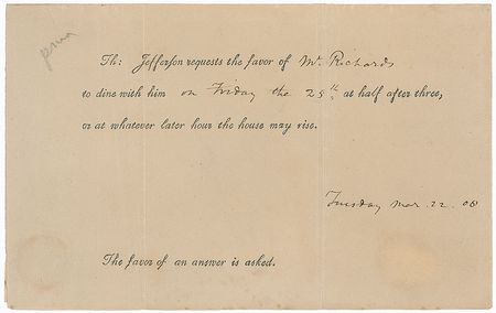 Lot #6 Thomas Jefferson: An invitation to a