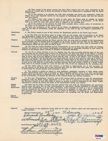 Lot #1537 Will Harridge Signed Document - Image 2