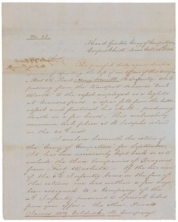 Lot #28 Zachary Taylor: From Texas, Taylor sends
