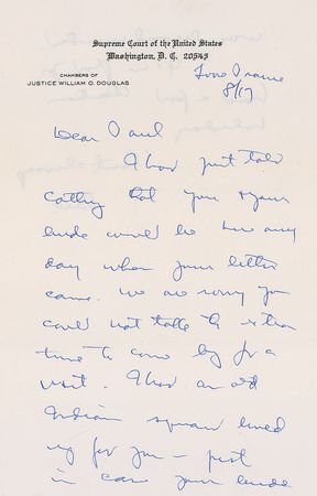 Lot #359 Supreme Court: William O. Douglas: ?I had an old Indian squaw lined up for you? - Image 1