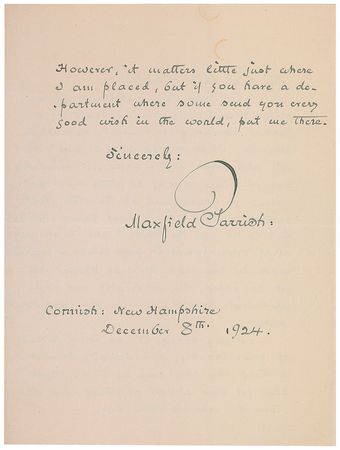 Lot #695 Maxfield Parrish: Parrish politely declines sending a sketch as ?they invariably end up in the waste basket, and for very good reasons? - Image 3
