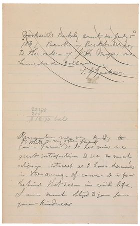 Lot #490 Thomas J. ?Stonewall? Jackson: Highly desirable letter and twice-signed bank draft for $100 to his beloved black Sunday school students in Lexington for the purchase of new books - Image 2