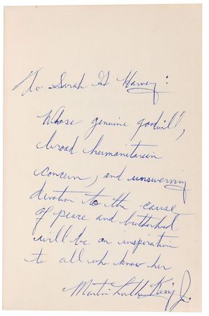 Lot #227 Martin Luther King, Jr: Praising a philanthropist’s “genuine goodwill, broad humanitarian concern, and unswerving devotion to the cause of peace and brotherhood” - Image 1