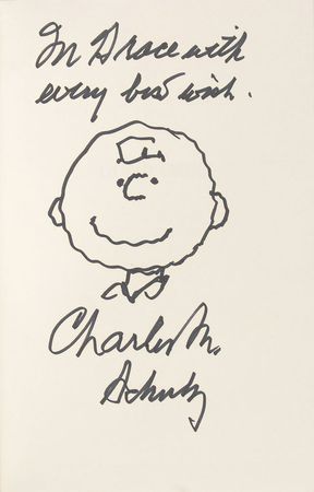 Lot #846 Charles Schulz: An uncommon Charlie Brown sketch in his biography - Image 1