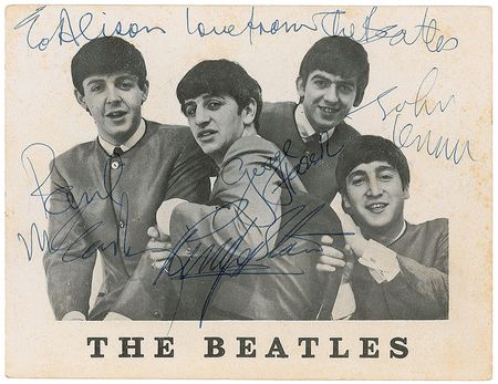 Lot #893 Beatles: Rare band-signed classic Dezo Hoffmann fan club card - Image 1