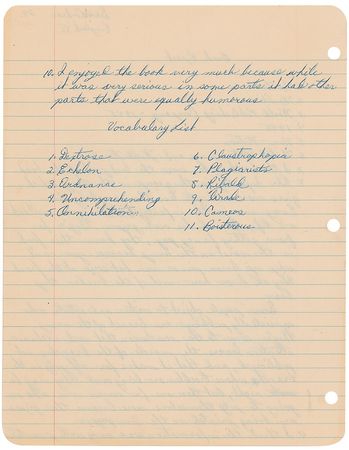 Lot #907 Eddie Cochran: Cochran?s book report on a Pulitzer Prize winner - Image 2