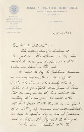 Lot #539 Charles Lindbergh: A momentary stop during his historic air survey: ?We are very anxious to see some of the people who live in the vicinity where my father and grandfather came from? - Image 2