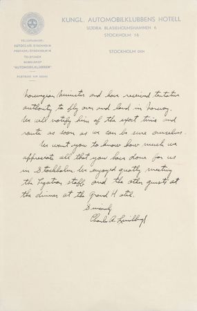 Lot #539 Charles Lindbergh: A momentary stop during his historic air survey: ?We are very anxious to see some of the people who live in the vicinity where my father and grandfather came from? - Image 3