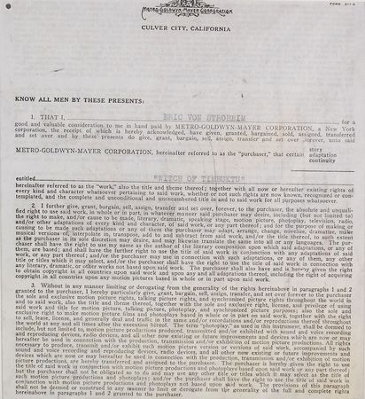 Lot #1856 Erich von Stroheim Signed Document - Image 2
