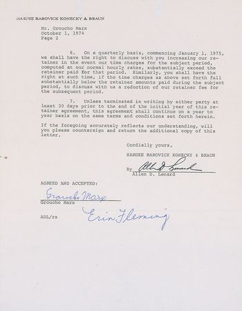 Lot #1218 Groucho Marx Signed Document - Image 2