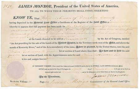 Lot #11 James Monroe Signed Document