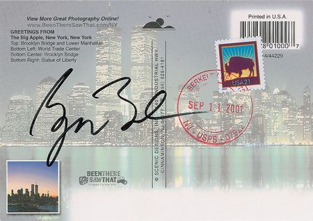 Lot #160 George W. Bush: Twin Towers postcard cancelled on 9/11 - Image 1