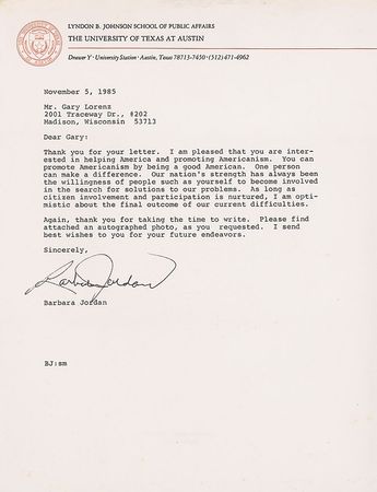 Lot #395 Barbara Jordan: ?As long as citizen involvement and participation is nurtured, I am optimistic about the final outcome of our current difficulties? - Image 2