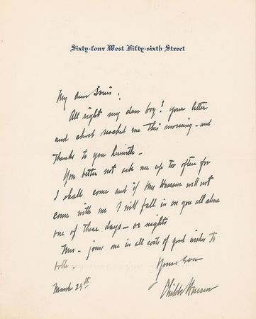 Lot #680 Childe Hassam: ?If Mrs. Hassam will not come with me I will fall in on you all alone one of these days?or nights? - Image 1