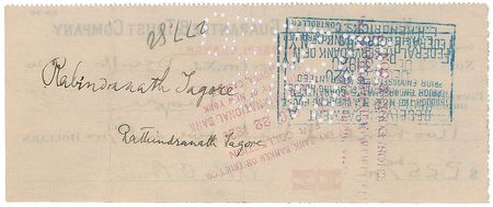 Lot #735 Rabindranath Tagore: The first Tagore check we have offered - Image 1