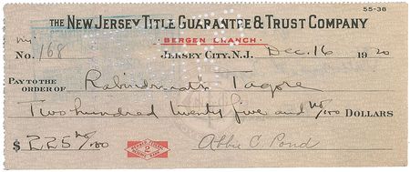 Lot #735 Rabindranath Tagore: The first Tagore check we have offered - Image 2