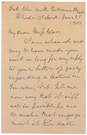 Lot #686 Julia Ward Howe: Declining an invitation to lecture—though money could sway her otherwise - Image 1