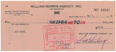 Lot #926 Sam Cooke: Scarce William Morris check endorsed by the R&B great - Image 2