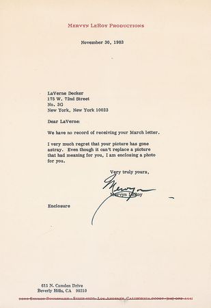 Lot #1420 Wizard of Oz: Mervyn LeRoy Signed Photograph and Typed Letter Signed - Image 2