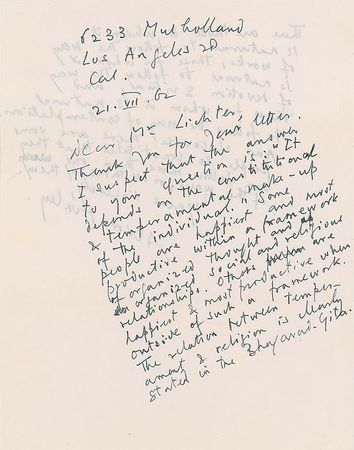 Lot #688 Aldous Huxley: The thoughtful author reflects on the ?relation between temperament & religion? - Image 1