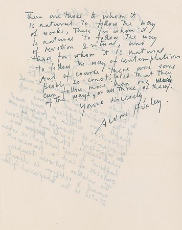 Lot #688 Aldous Huxley: The thoughtful author reflects on the ?relation between temperament & religion? - Image 2