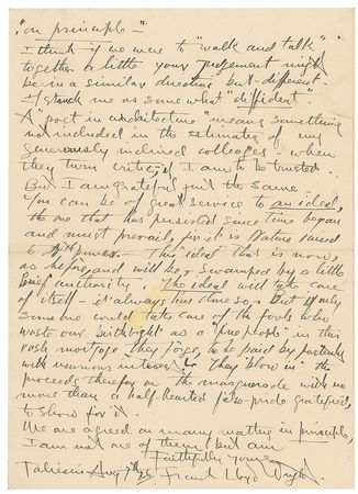 Lot #759 Frank Lloyd Wright: ?A ?poet in architecture? means something not included in the estimates of my generously inclined colleagues?when they turn critic? - Image 2