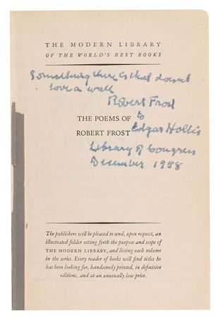 Lot #679 Robert Frost: Accentuating his book with a line from Mending Wall - Image 1