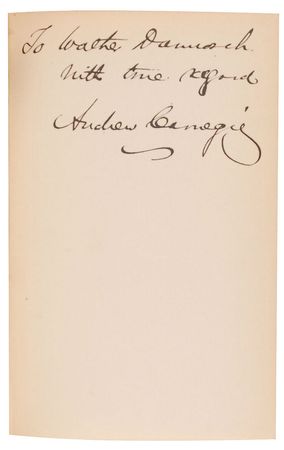 Lot #200 Andrew Carnegie: Presenting a copy of his first book to conductor Walter Damrosch - Image 1